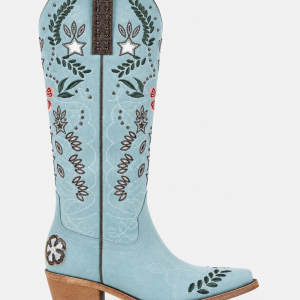 Bottes Santiags en Daim Bleu Ciel à Motifs Brodés