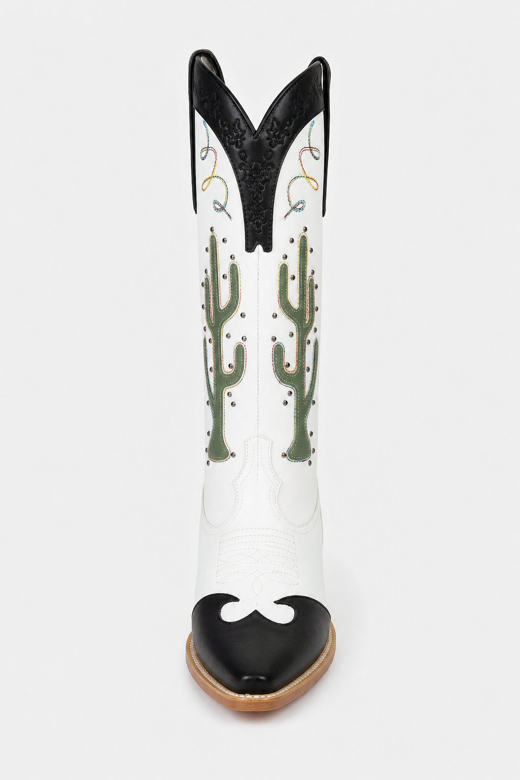 Bottes Santiags Blanches et Noires à Motifs Cactus – Image 4