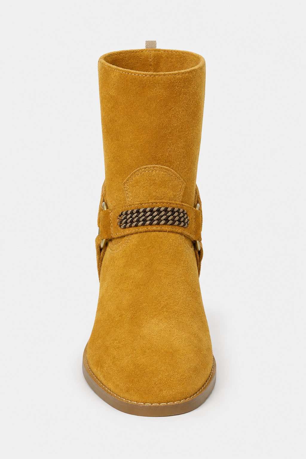Bottines en Daim Jaune Ocre avec Chaîne et Talon Bloc – Image 4