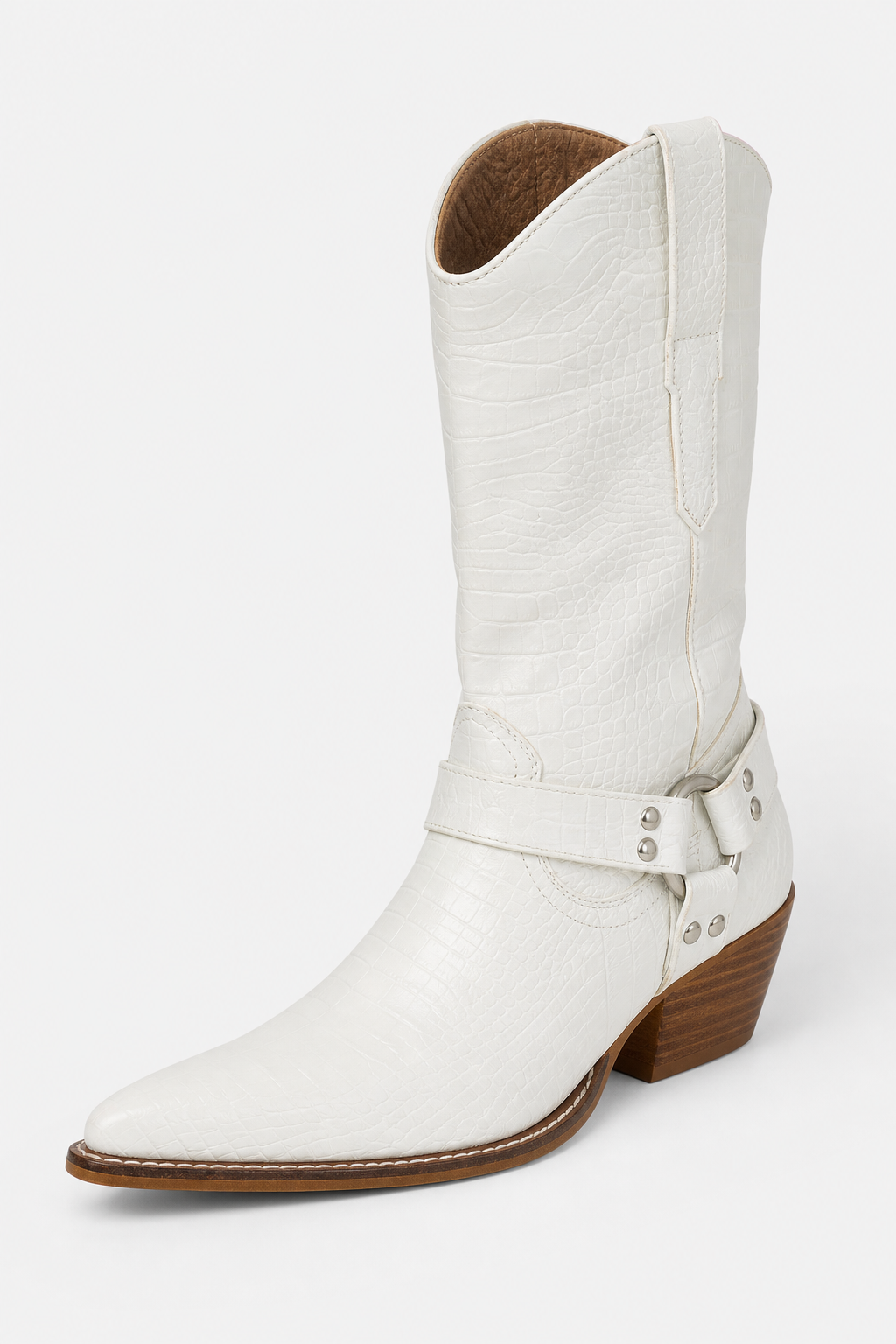 Bottes Santiags Blanches à Effet Croco et Sangle Harnais – Image 5