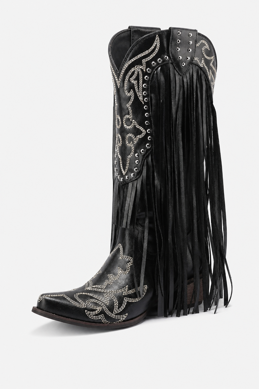Bottes Santiags Noires à Franges et Broderies Argentées – Image 5