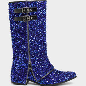 Bottes Santiags Pailletées Bleu Roi à Boucles