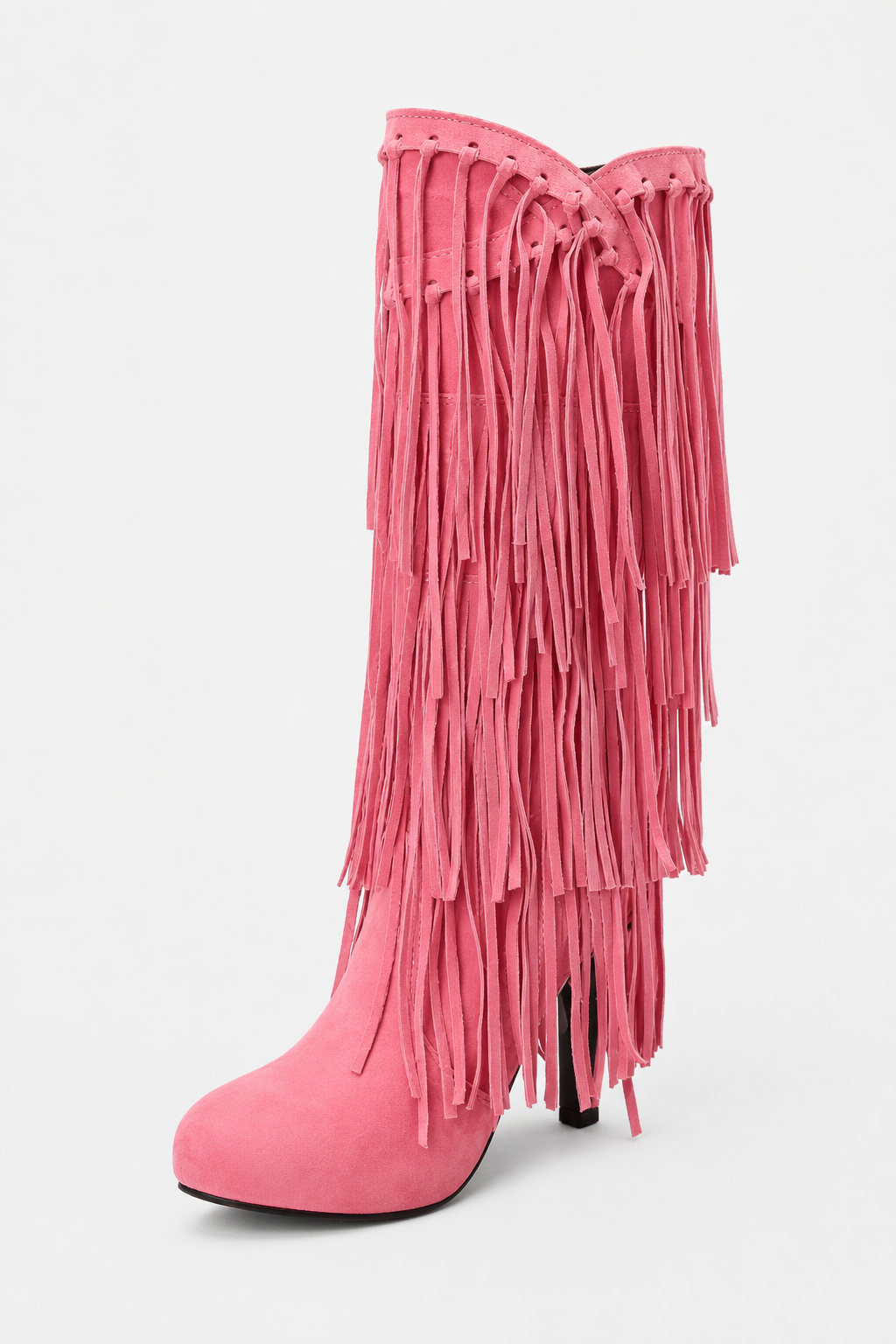 Bottes Montantes à Franges en Suédine Rose Vif – Image 5