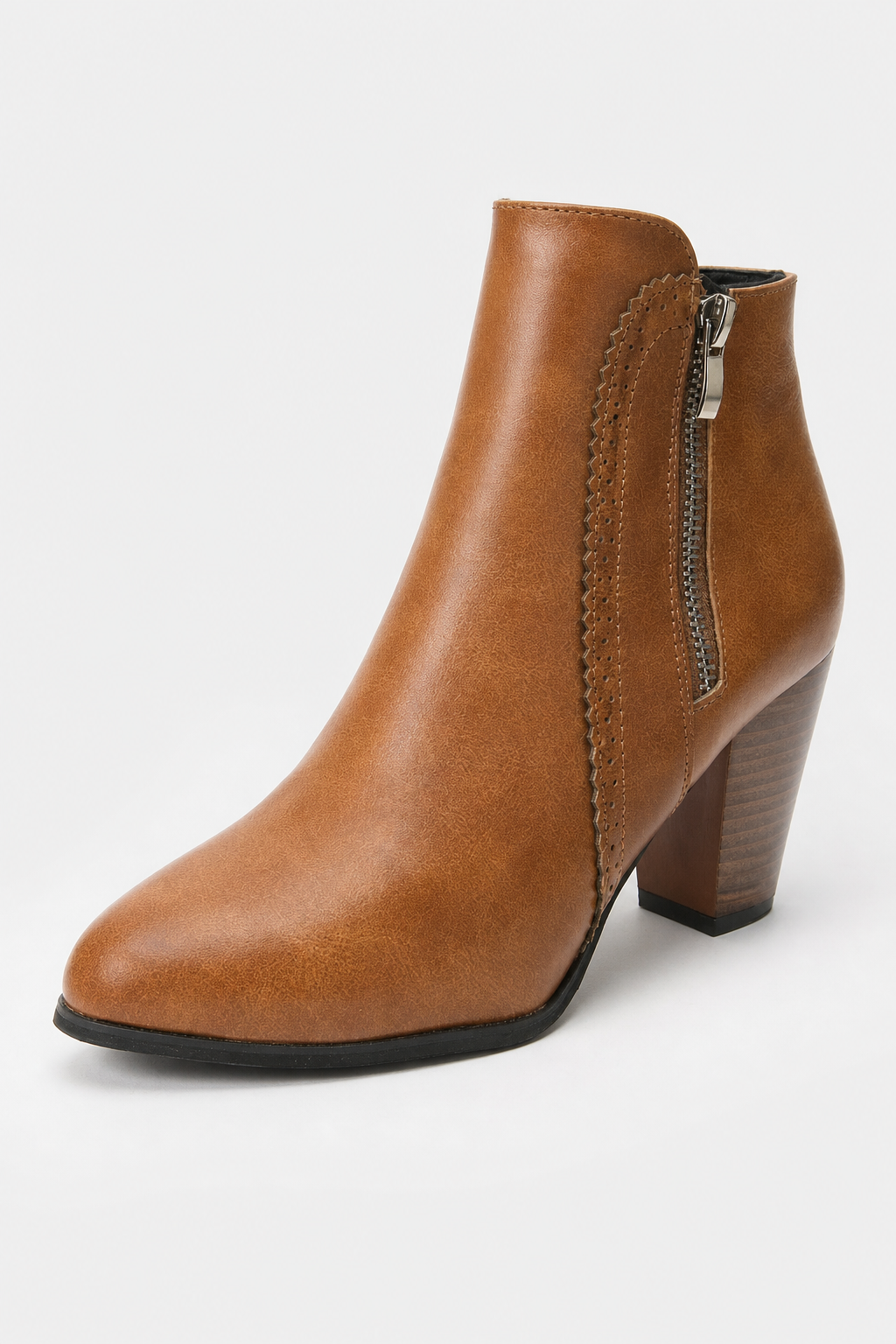 Bottines Camel à Talon Bloc avec Bordure Festonnée – Image 5