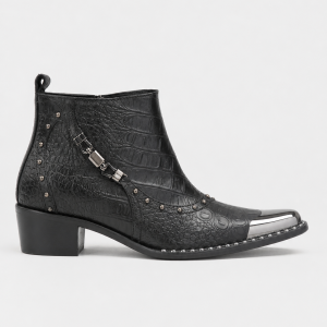 Bottines Homme Noires Effet Crocodile Style Rock