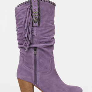 Bottes Western en Effet Daim Violet à Franges Mi-Mollet
