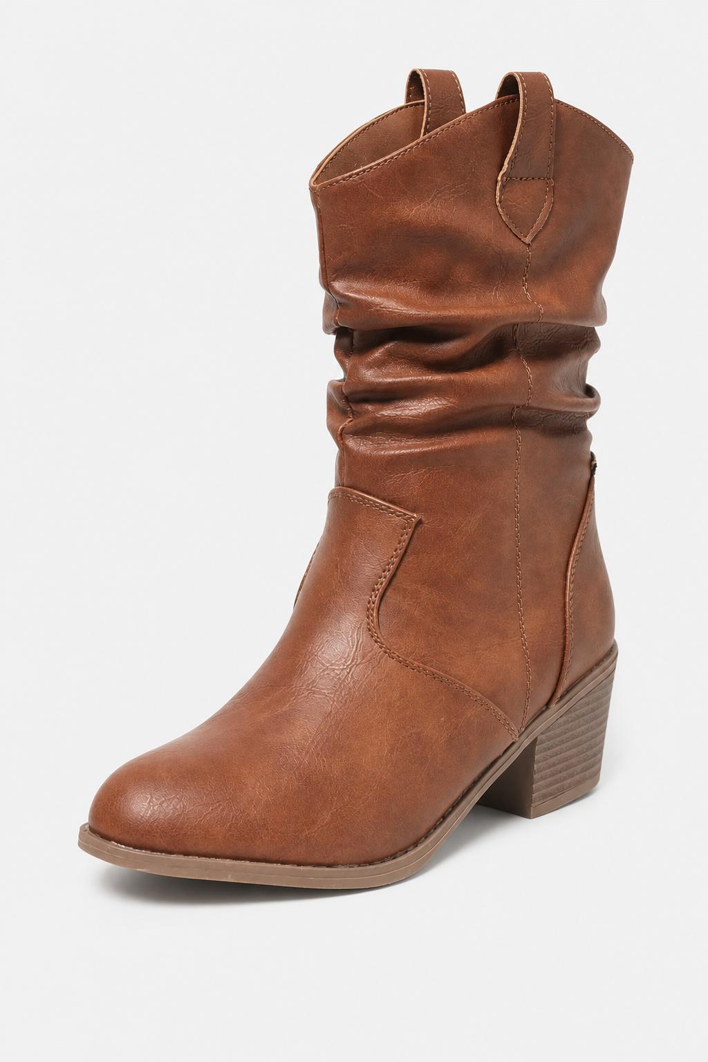 Bottes Santiags Froncées en Similicuir Camel – Image 5