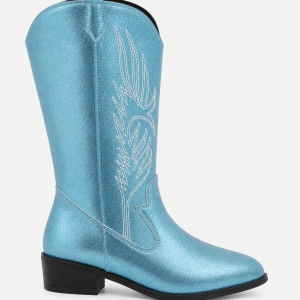 Santiags en Similicuir Bleu Métallique à Broderies