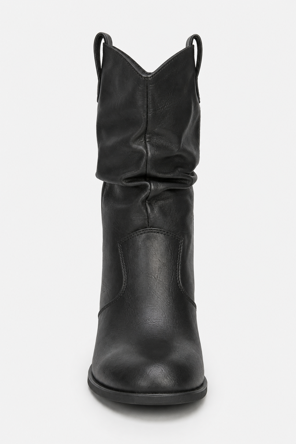 Bottes en Similicuir Noir Froncées à Talon Carré – Image 4