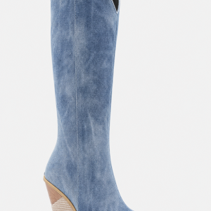 Bottes Santiags en Jean Bleu Lavé à Talon Compensé