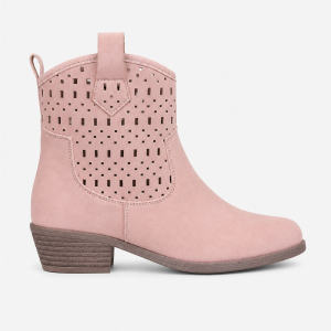 Bottines Western en Effet Daim Rose Poudré Perforées