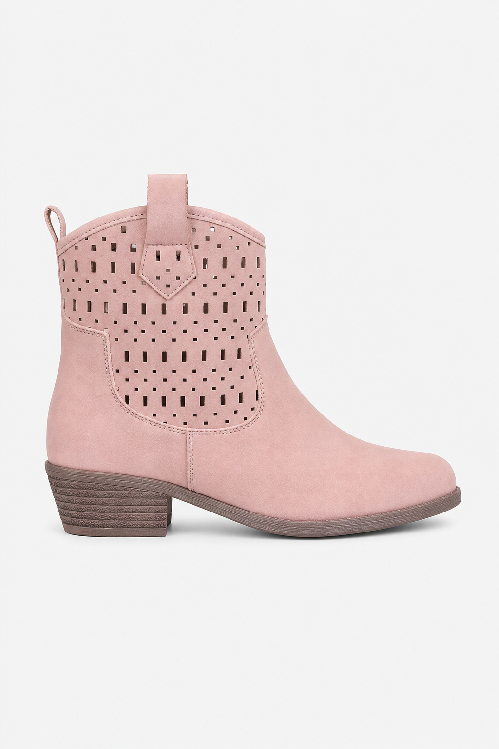 Bottines Western en Effet Daim Rose Poudré Perforées