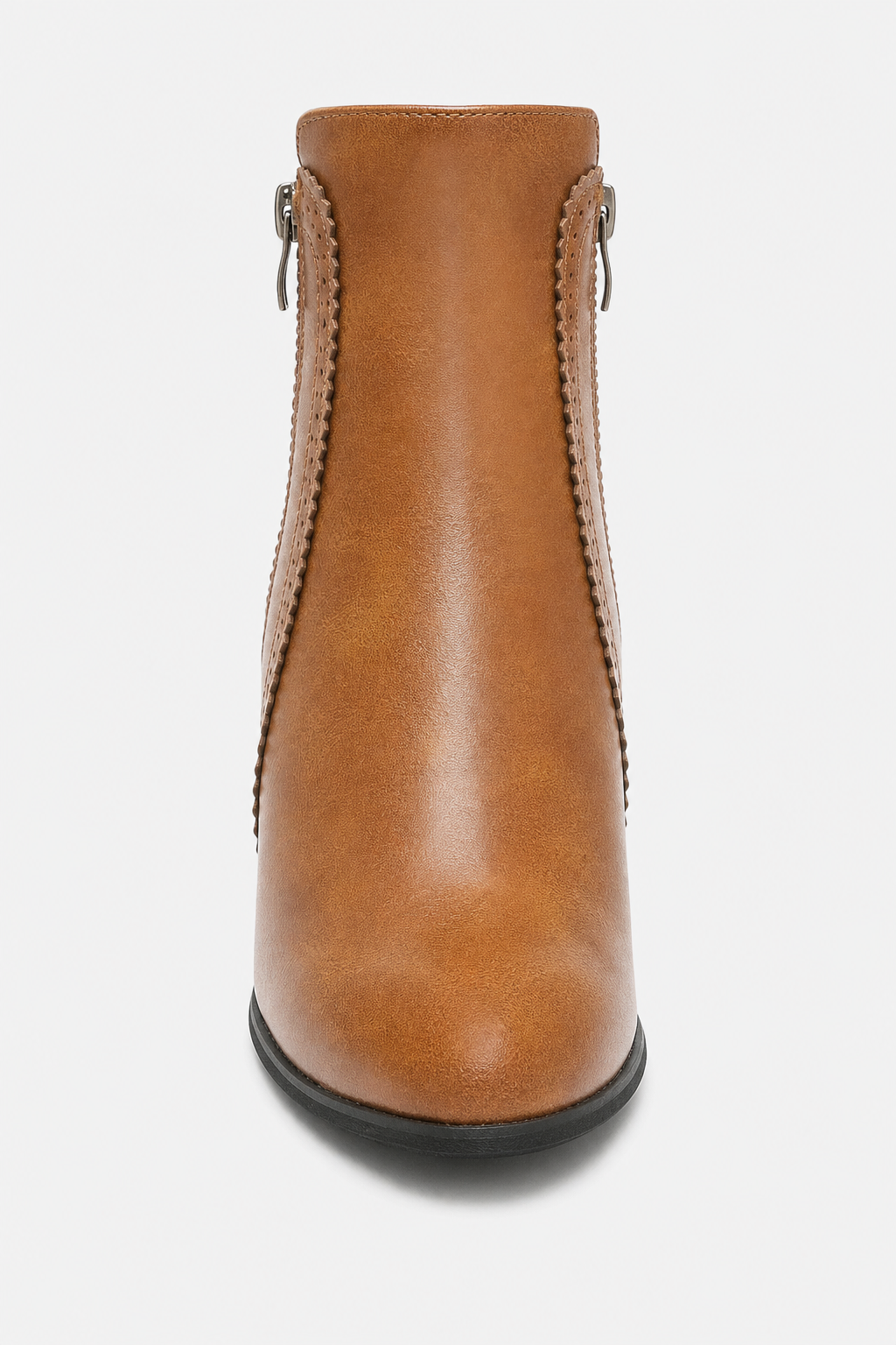 Bottines Camel à Talon Bloc avec Bordure Festonnée – Image 4