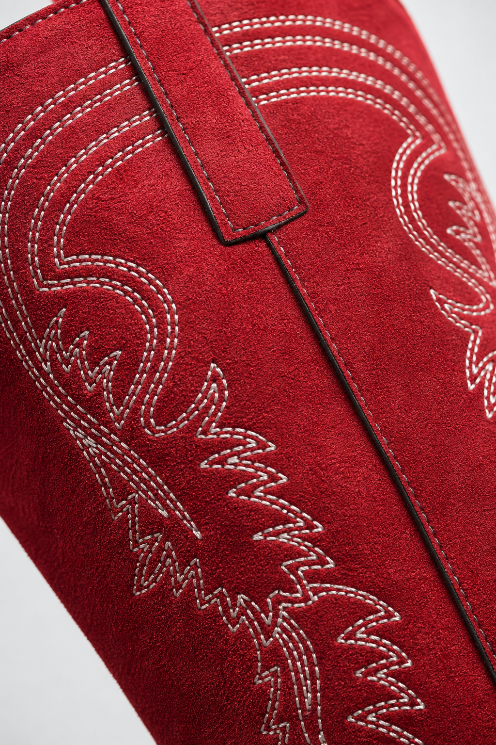 Bottes de Cowboy Mi-Hautes en Effet Daim Rouge à Broderies Western – Image 6