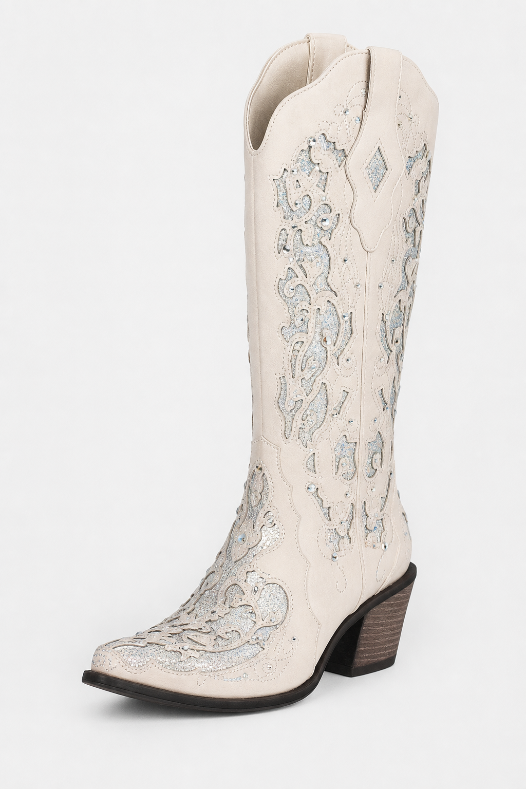 Bottes Western Crème à Broderies Argentées Brillantes – Image 5