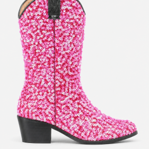Bottes Santiags Scintillantes à Paillettes Roses