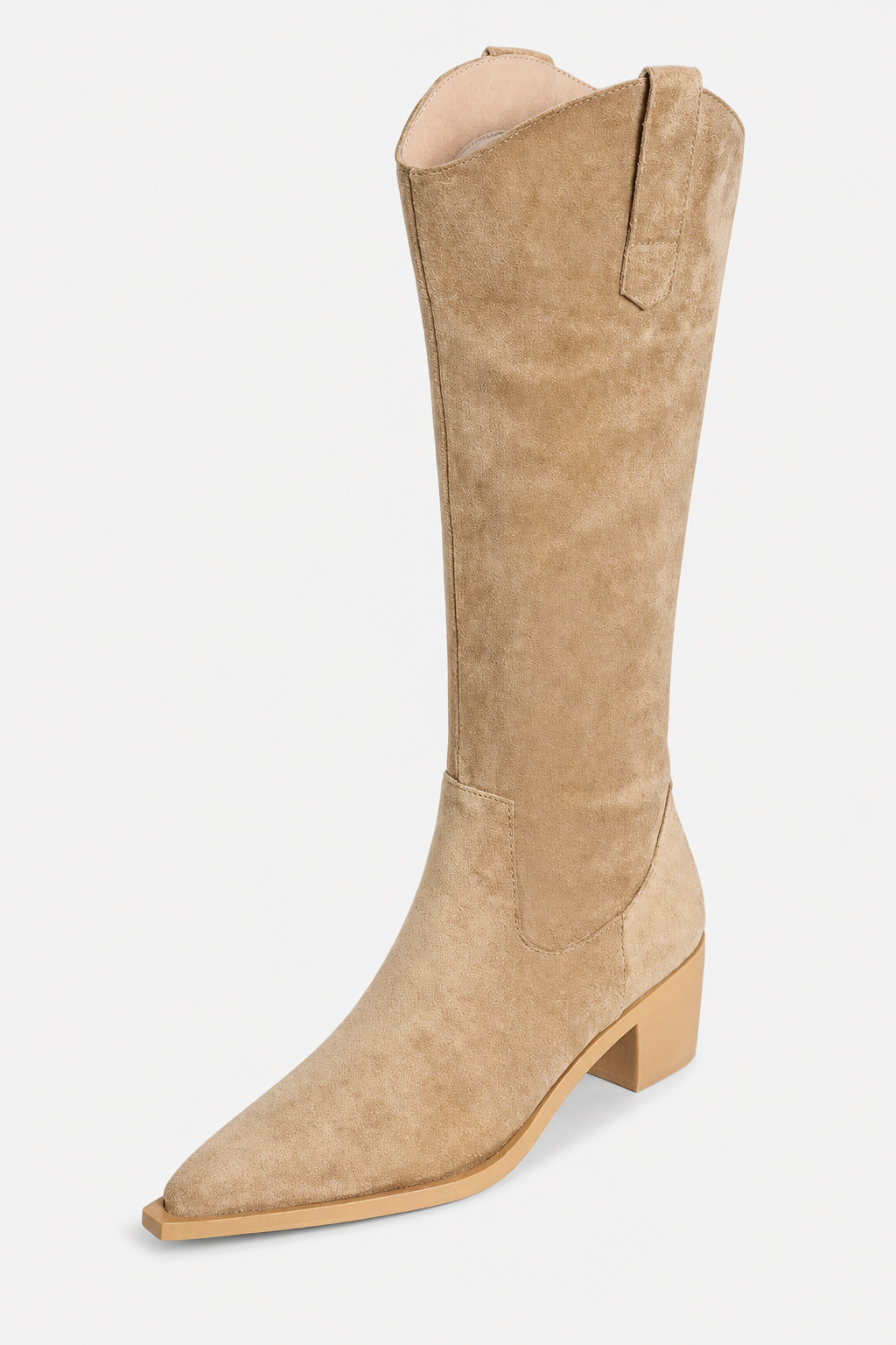 Bottes Santiags Hautes en Daim Beige à Bout Pointu – Image 5