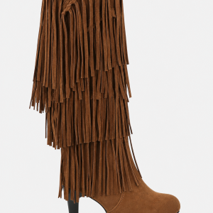 Bottes Cavalières en Effet Daim Marron à Franges