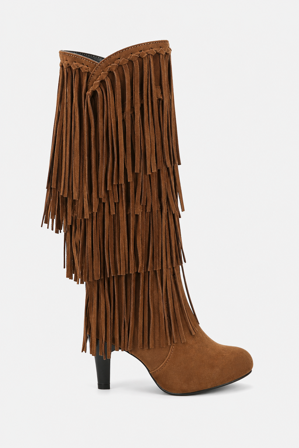 Bottes Cavalières en Effet Daim Marron à Franges