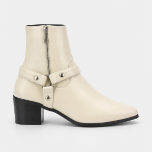 Bottines Santiags Crème à Brides et Bout Pointu