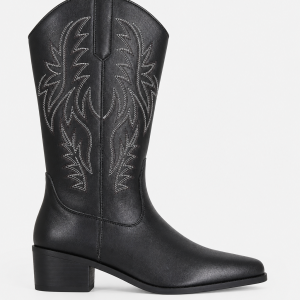 Santiags Noires en Similicuir à Broderies Western