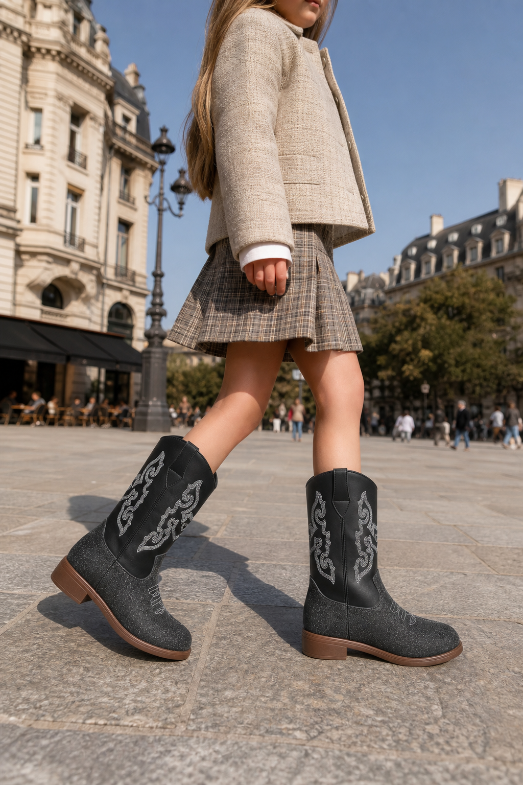 Bottes Santiags pour Enfant Noires Pailletées Brodées – Image 3