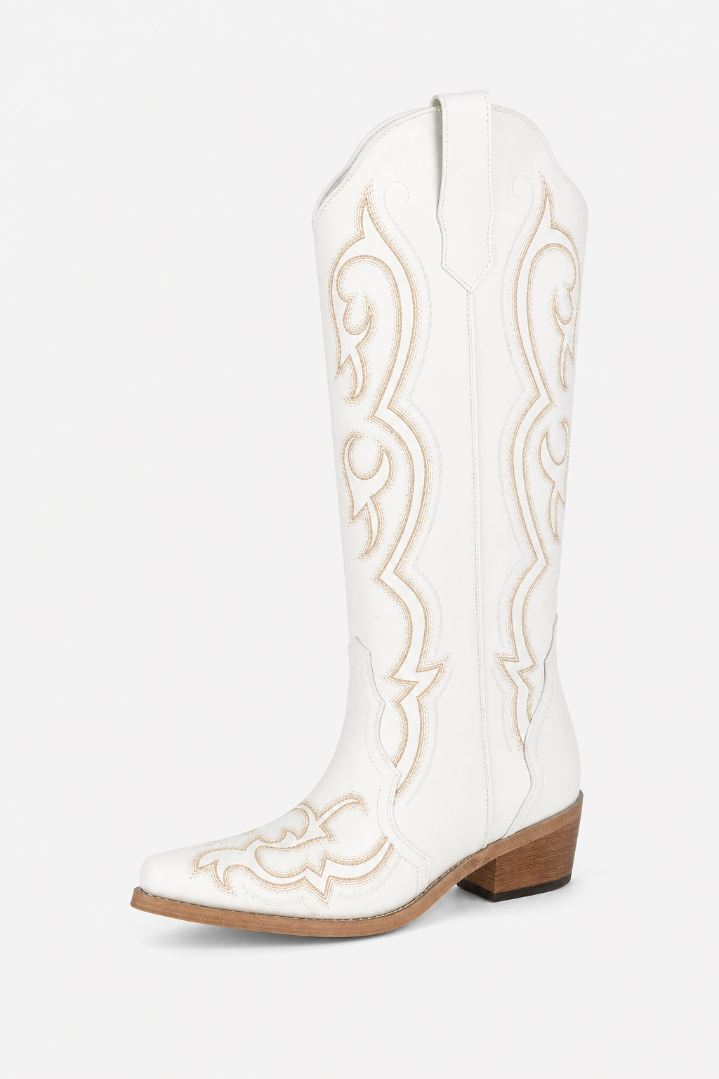Bottes Santiags Blanches en Similicuir à Broderies Dorées – Image 5