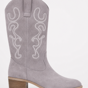 Bottes Santiags en Effet Daim Gris à Motifs Flamme