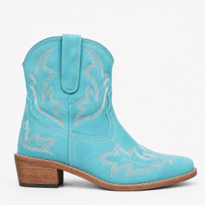 Santiags Courtes en Effet Daim Turquoise Brodées
