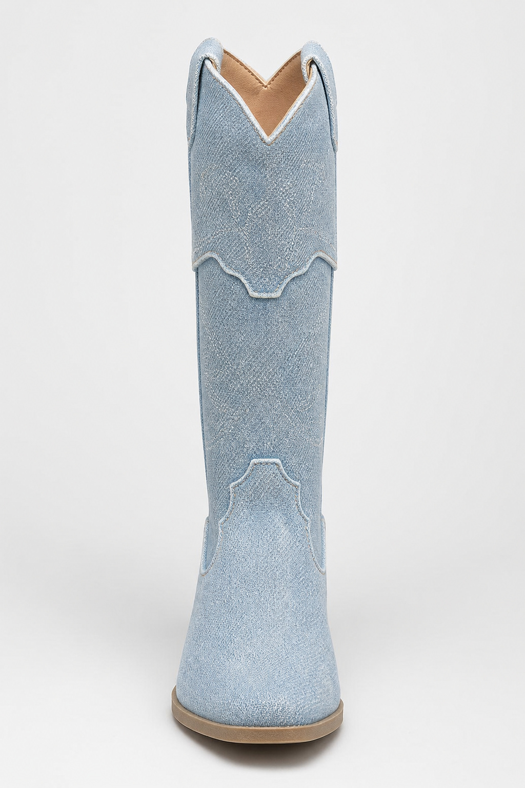 Bottes Santiags en Denim Bleu Clair Brodé à Talon 5cm – Image 4