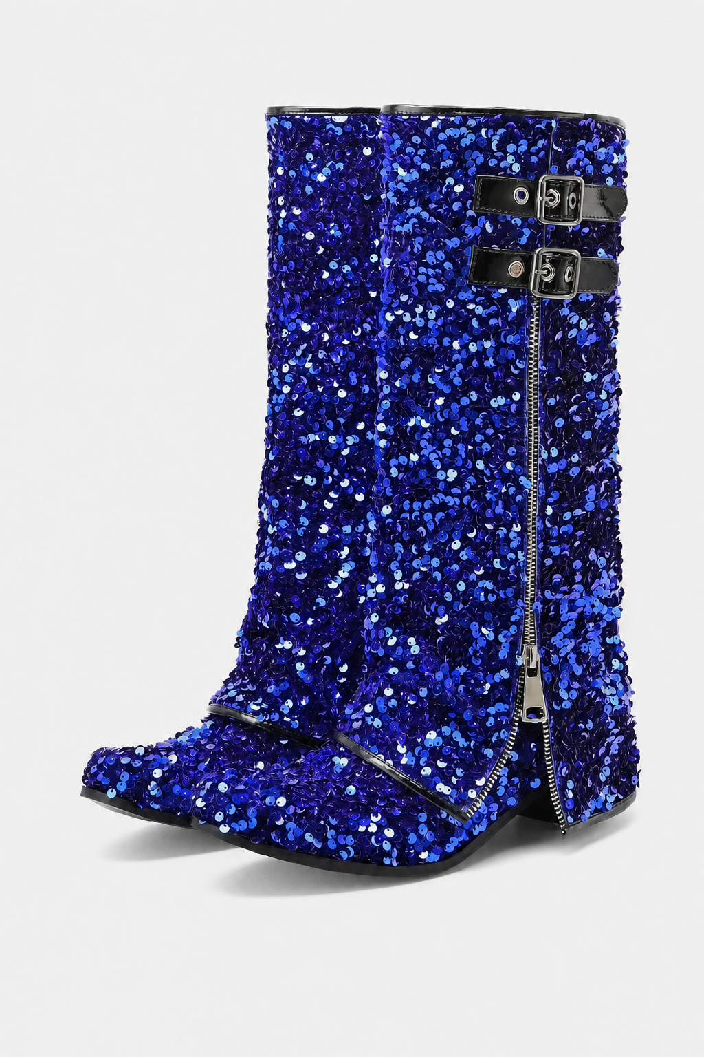 Bottes Santiags Pailletées Bleu Roi à Boucles – Image 5
