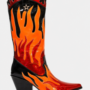 Bottes Santiags Vernies Noires à Flammes Oranges