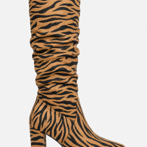 Bottes Hautes Froissées en Simili Daim à Motif Tigre