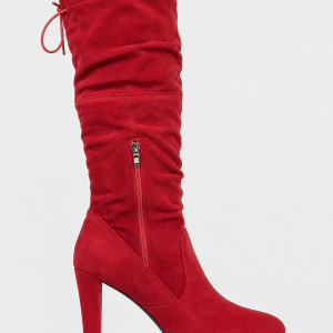 Bottes Cuissardes en Suédine Rouge à Talon Carré
