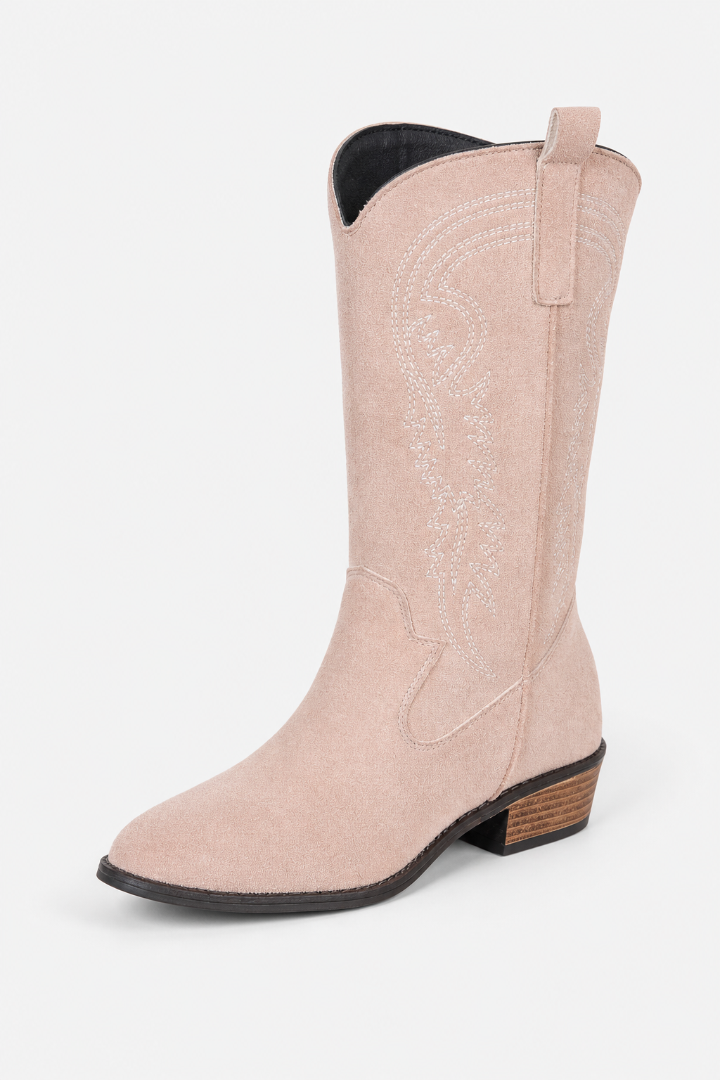 Bottes Santiags en Effet Daim Rose Poudré à Broderies – Image 5