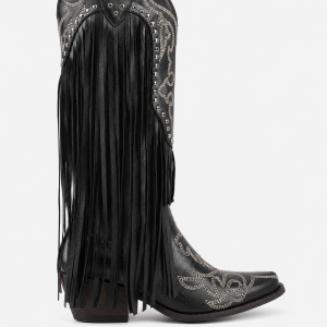 Bottes Santiags Noires à Franges et Broderies Argentées