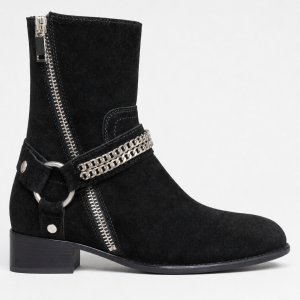 Bottines en Daim Noir à Chaîne et Harnais