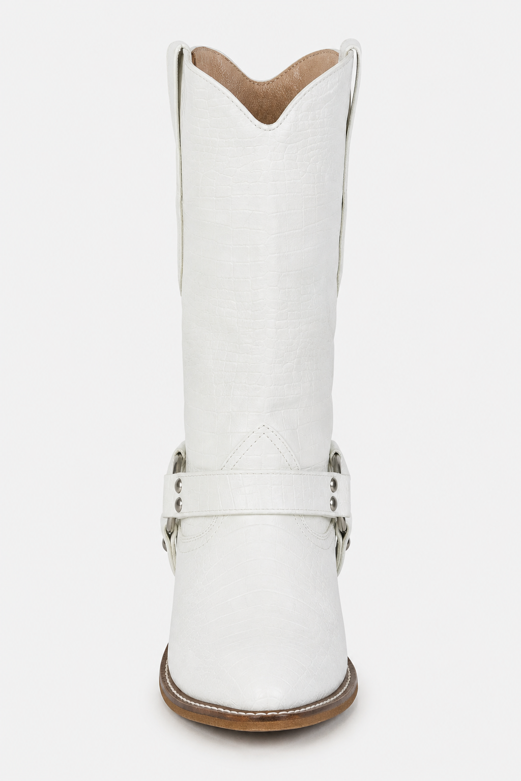 Bottes Santiags Blanches à Effet Croco et Sangle Harnais – Image 4