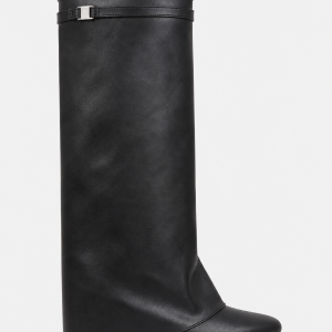 Bottes Mi-Mollet Plissées Noires à Bout Pointu