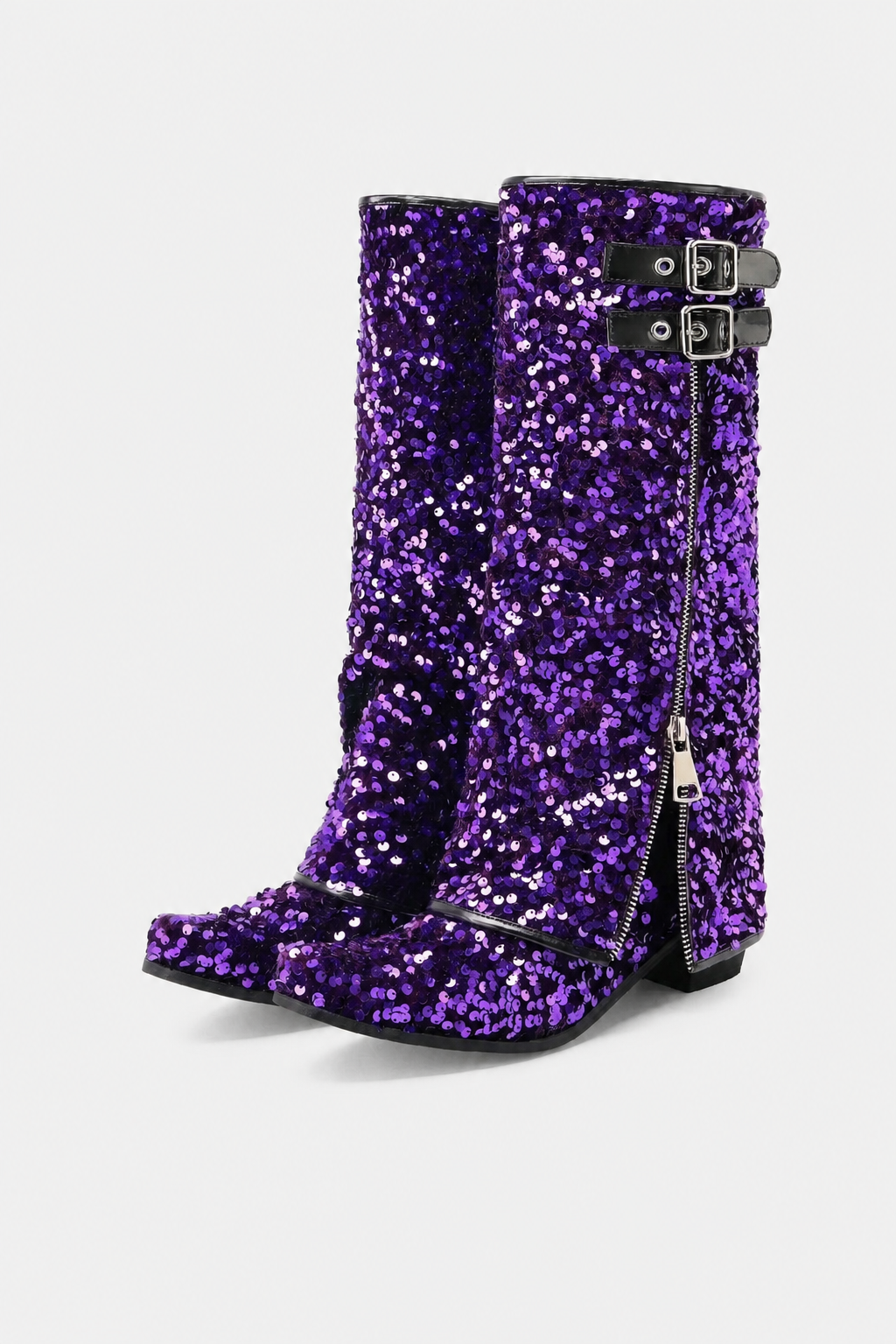 Santiags à Paillettes Violettes avec Boucles et Zips – Image 5