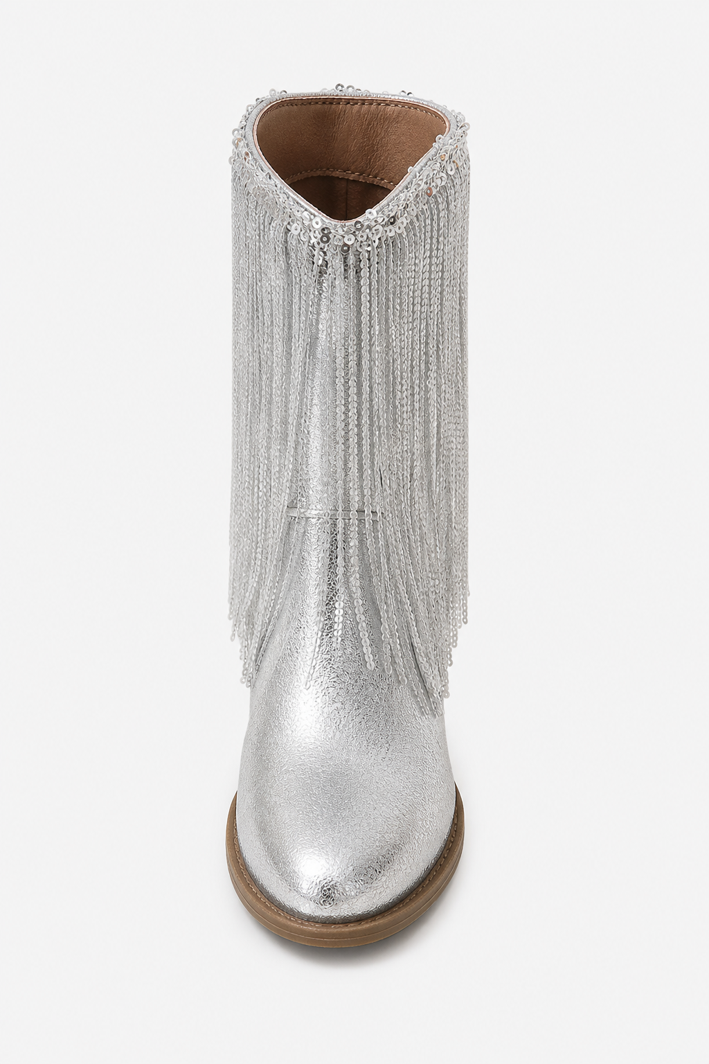 Bottines Argentées à Franges de Paillettes et Talon Carré – Image 4