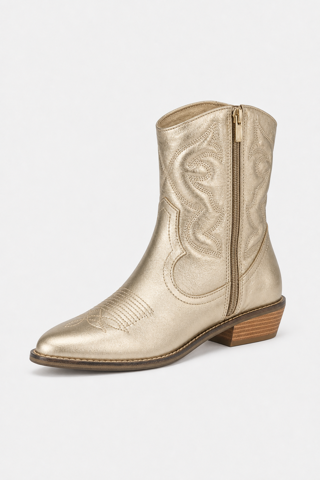Bottes Santiags Dorées Métallisées à Broderies – Image 5