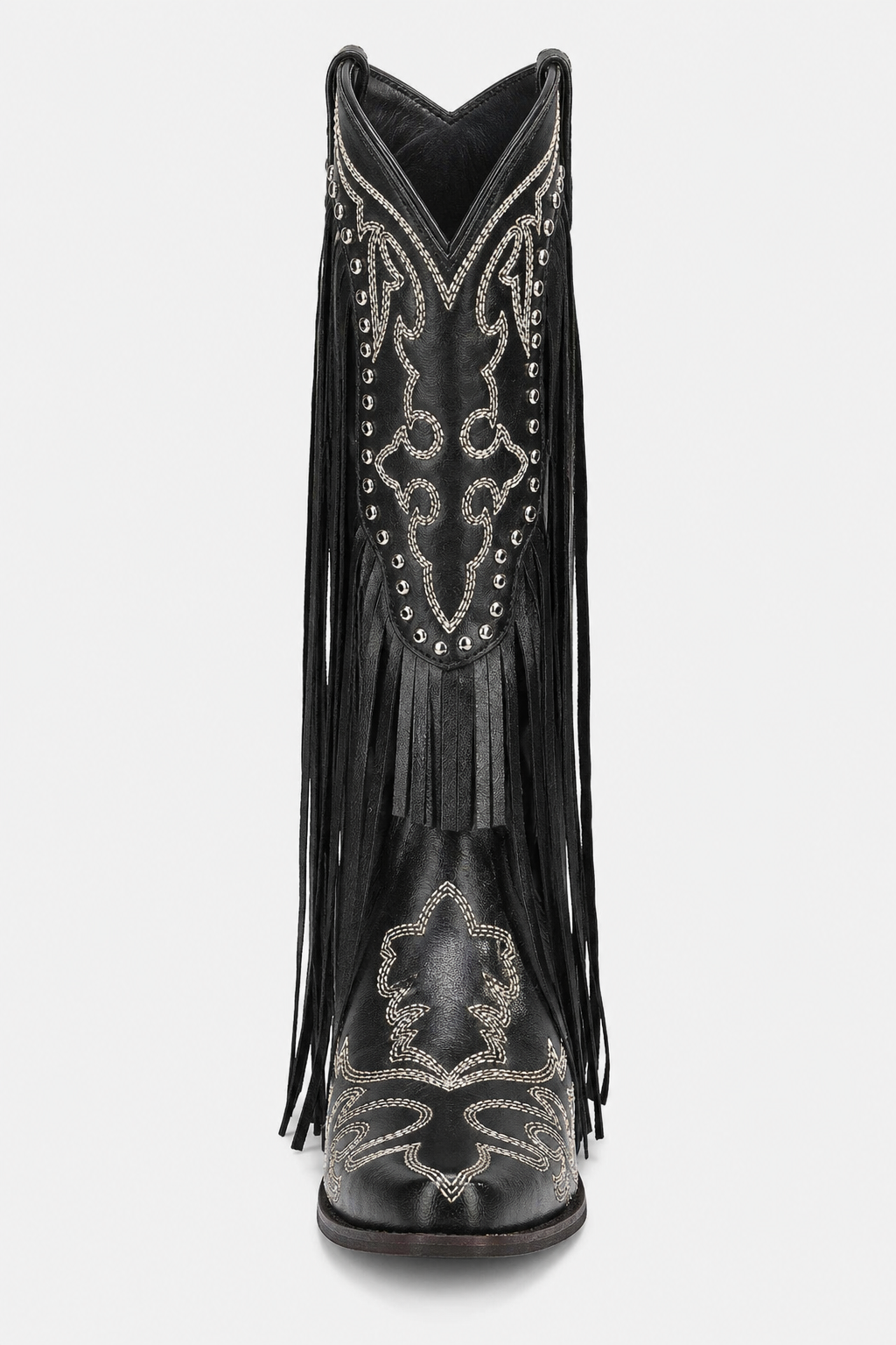 Bottes Santiags Noires à Franges et Broderies Argentées – Image 4