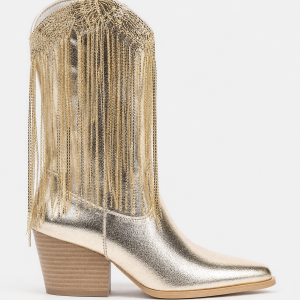 Bottes de Cowboy Dorées à Franges Pailletées