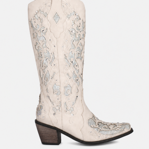 Bottes Western Crème à Broderies Argentées Brillantes