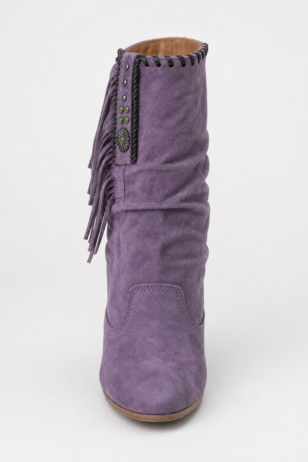 Bottes Western en Effet Daim Violet à Franges Mi-Mollet – Image 4