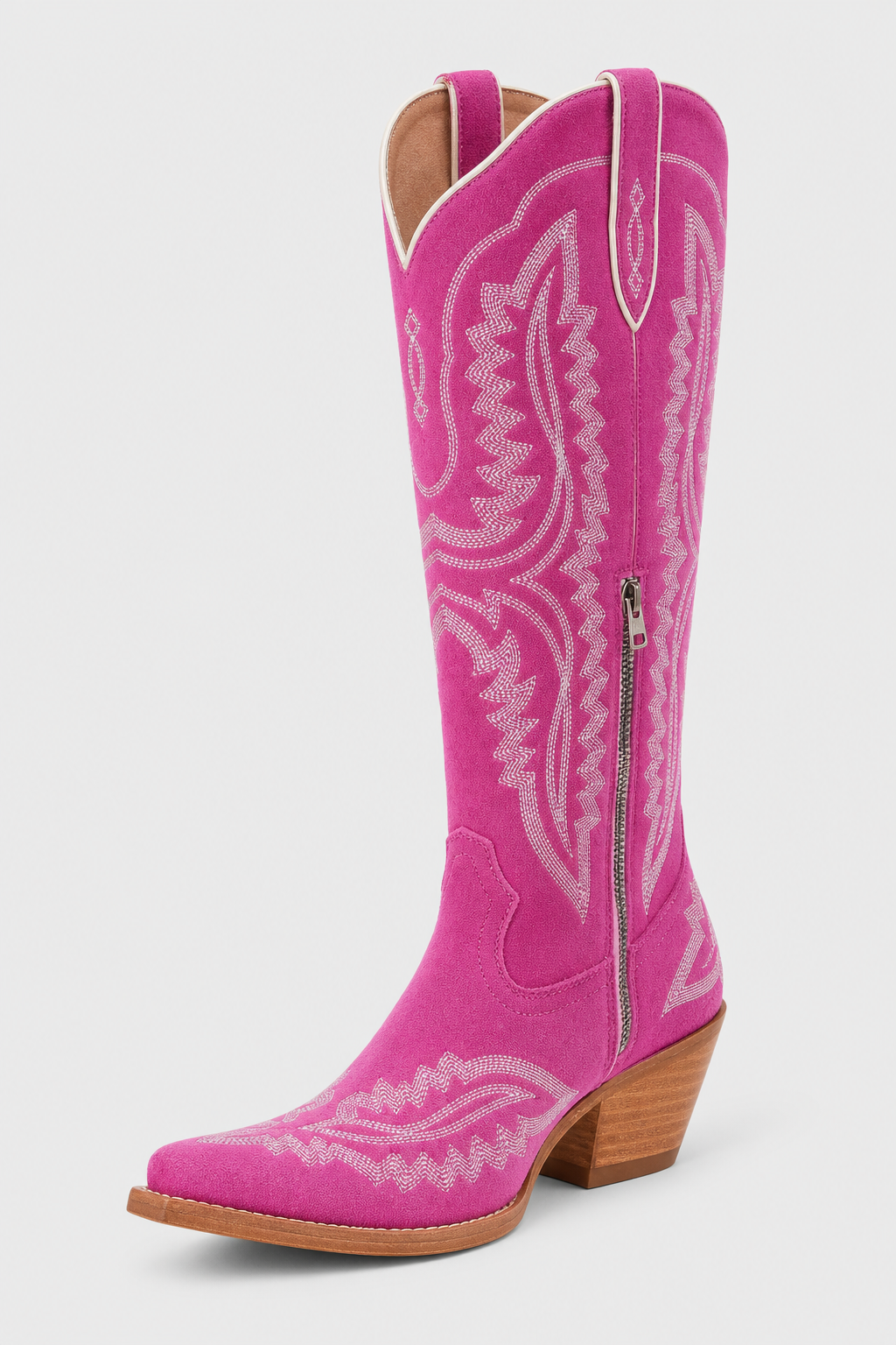 Bottes Santiags en Effet Daim Fuchsia avec Broderies – Image 5