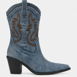 Bottes Santiags en Jean Bleu à Broderies Marron