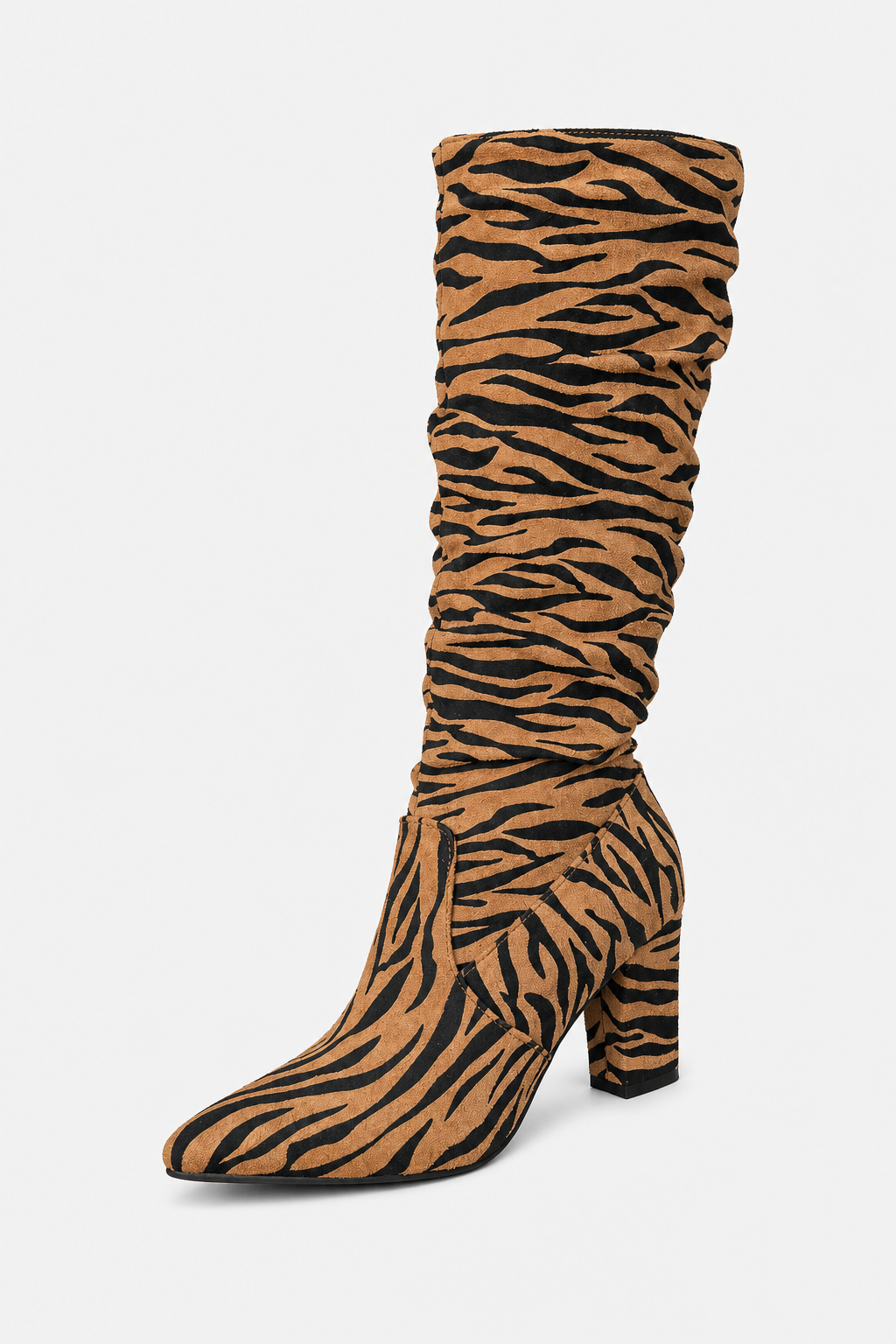 Bottes Hautes Froissées en Simili Daim à Motif Tigre – Image 5