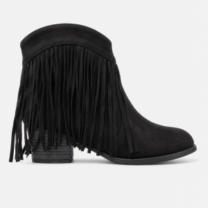 Bottines Bohème en Simili Daim Noir à Franges